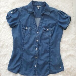 Women's GUESS Blue Denim Button-Up Top